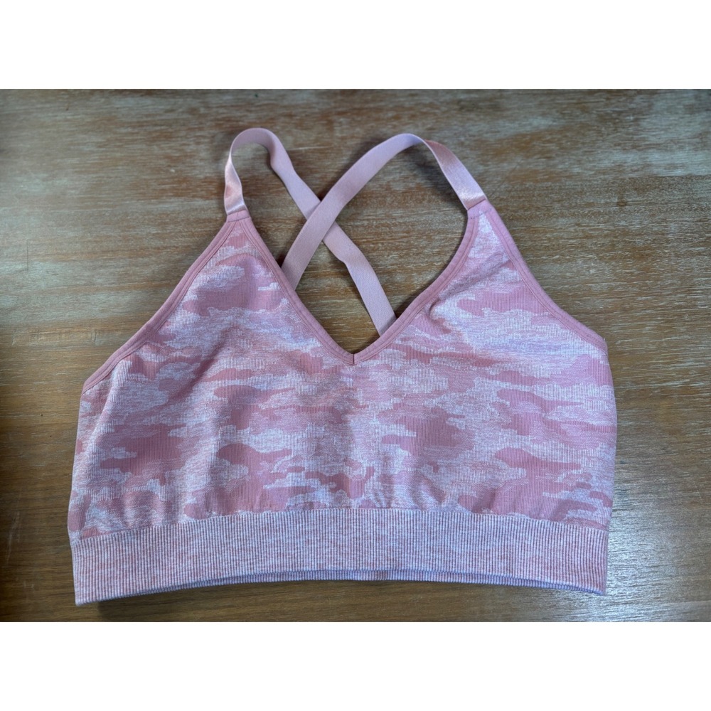 AYBL Pink Camo Seamless Sports Bra Criss Cross Back Workout Fitness Size Medium